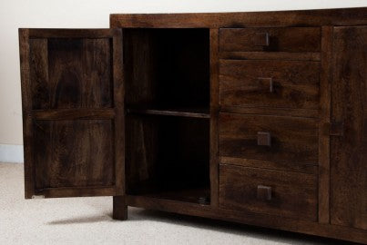 Mango Wood Detroit Sideboard Storage Cabinet for Living Room | Wooden Cabinet for Kitchen | Brown Finish