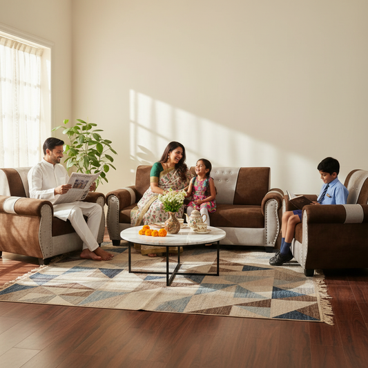 Stylish 5-Seater Sofa Set for Modern Living Space Furniture in Brown and Beige Color