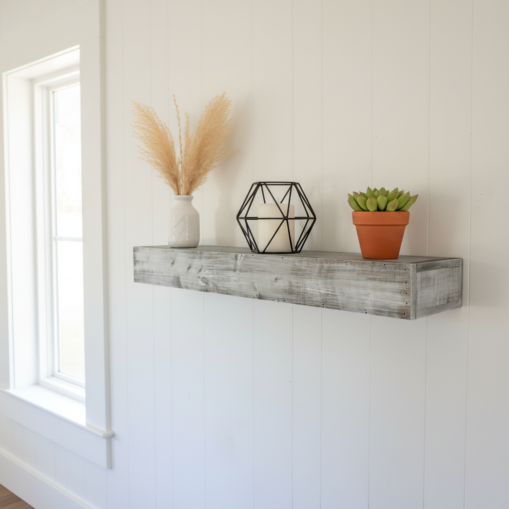 Mango Wood Norma Floating Wall Shelf for Living Room | Wall Shelves | White Finish