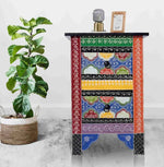 Solid Wood Hand-Painted Bedside Table | End Table for Bedroom &amp; Living Room Furniture (Multicolour) 