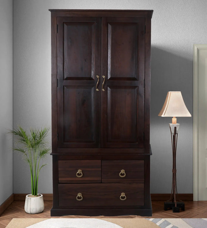 Translation missing: en.Solid Teak Wood 2-Door Wardrobe with Hanging Rod and Shelves | Premium Wooden Almirah for Bedroom | Natural Finish | Durable &amp; Spacious Storage Cabinet 