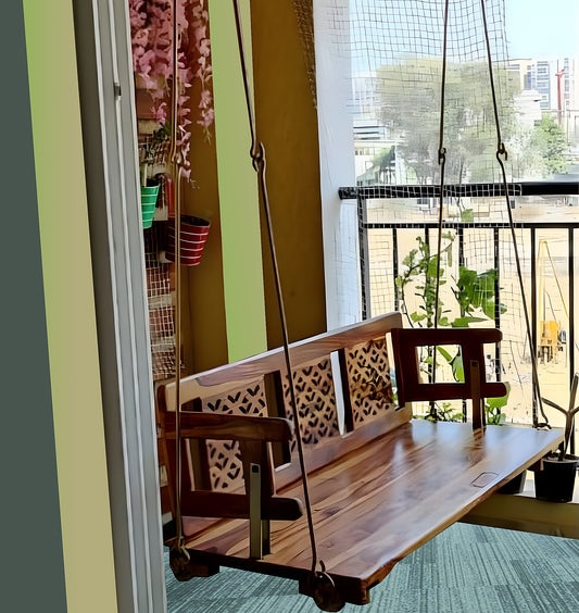 Reversible Wooden Swing Jhula for Indoor Outdoor & Balcony | House Swings for Adults (Honey Finish)