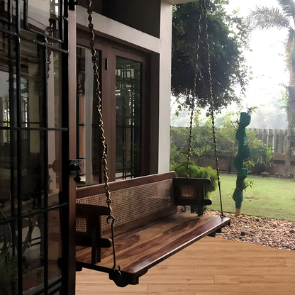 Reversible Wooden Swing Jhula with Brass Chainfor Indoor Outdoor & Balcony | House Swings for Adults (52 Inches, Honey Finish)