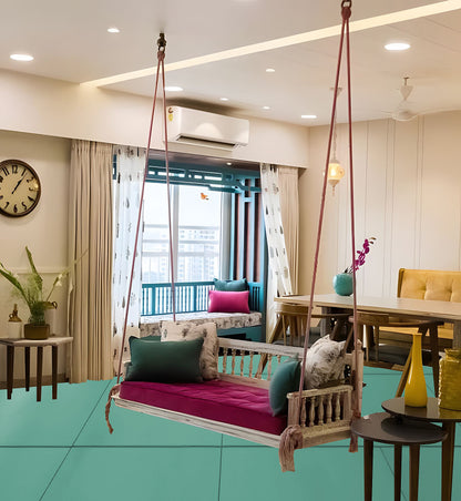 Seater Swing Wooden Jhula for Indoor Outdoor Balcony House Swings for Adults (White)