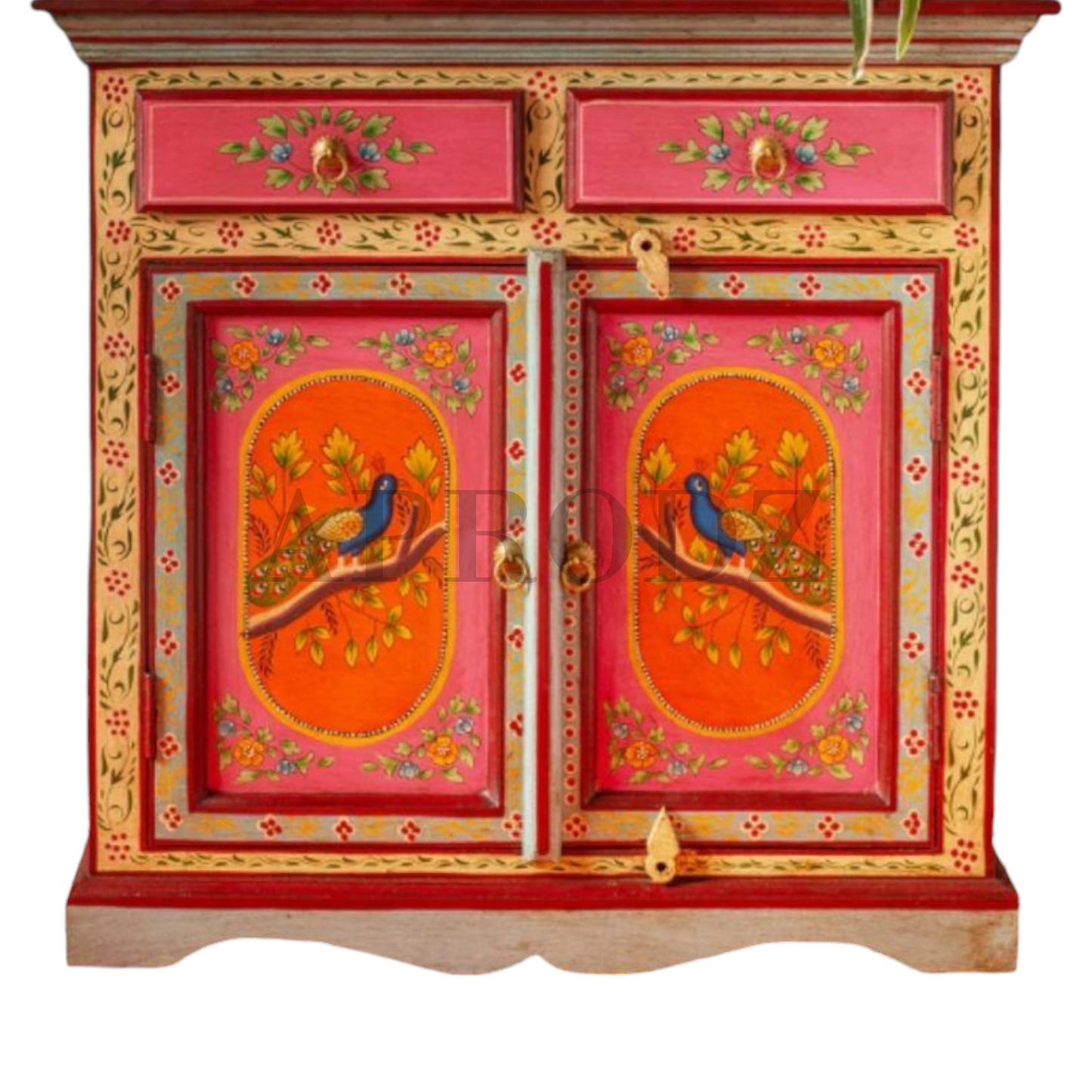 Wooden Handpainted Storage Cabinet with Door and Drawer Storage (Multicolor)
