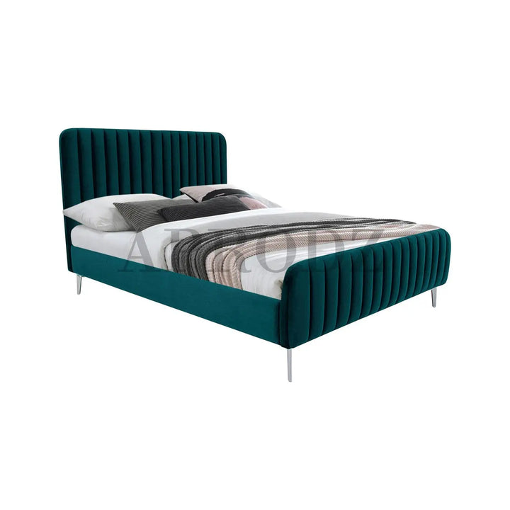 Translation missing: en.Fluted Velvet Upholstered Bed – Premium Platform Bed with Metal Feet &amp; Luxurious Comfort for Bedroom &amp; Home 