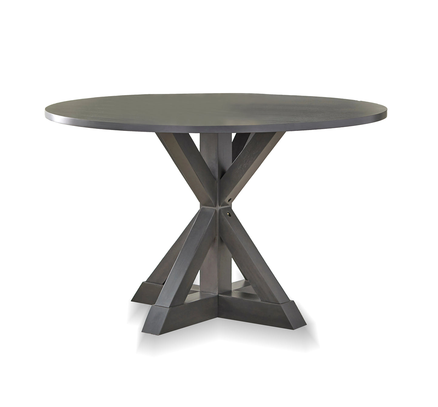 Round Mango Wood And Upholstered 4 Seater Dining Table Set | Grey + Light Grey Fabric Finish 