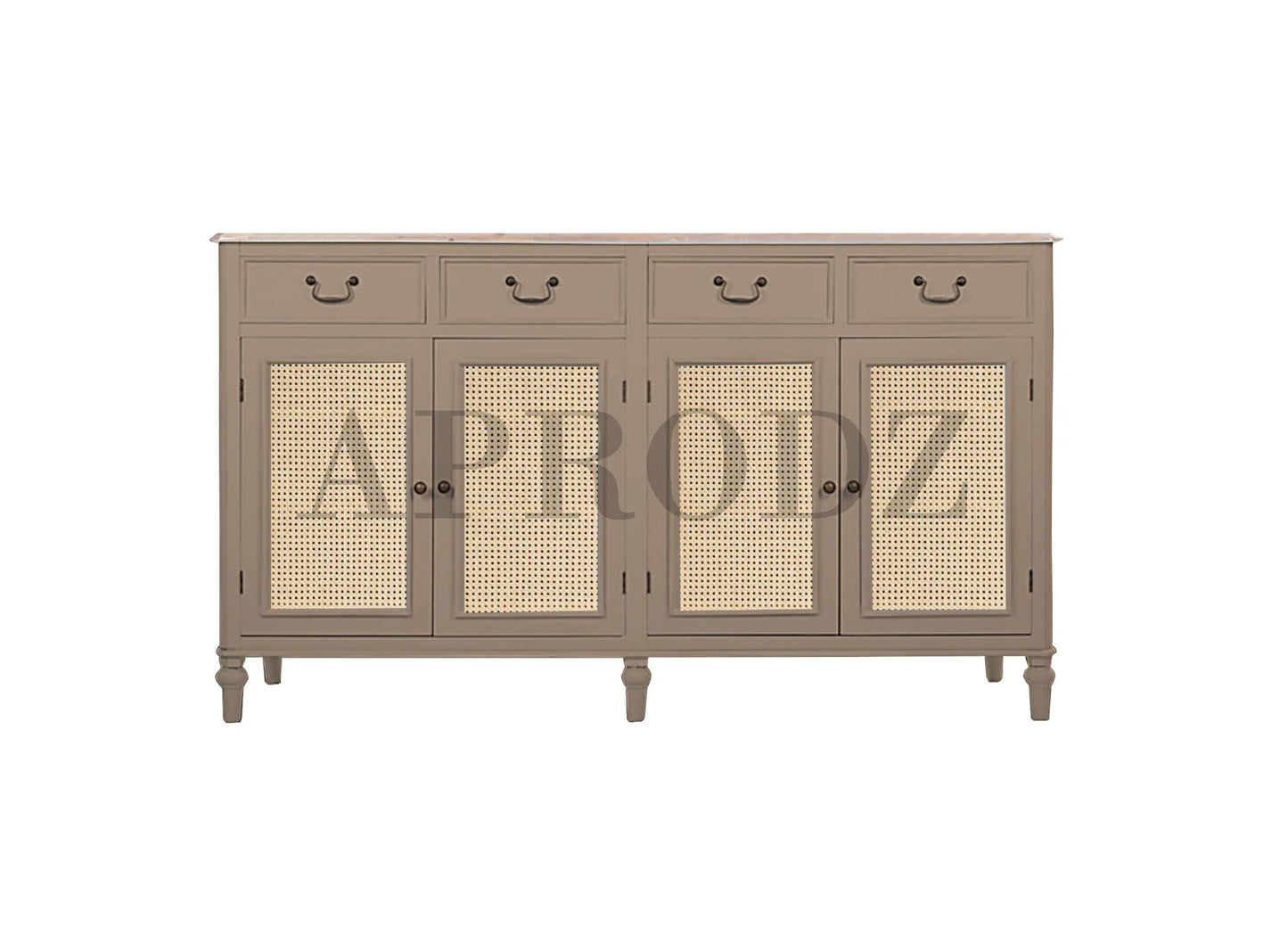 Cabinet with Cane | Front 4 Drawers 2 Shelves | Mango Wood Storage Organizer Rustic Durable Stylish Wooden Furniture Compact Design Home Decor