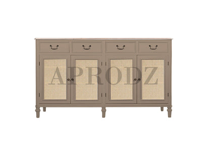 Cabinet with Cane | Front 4 Drawers 2 Shelves | Mango Wood Storage Organizer Rustic Durable Stylish Wooden Furniture Compact Design Home Decor