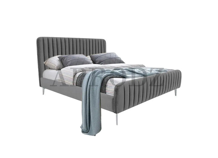 Translation missing: en.Fluted Velvet Upholstered Bed – Premium Platform Bed with Metal Feet &amp; Luxurious Comfort for Bedroom &amp; Home 