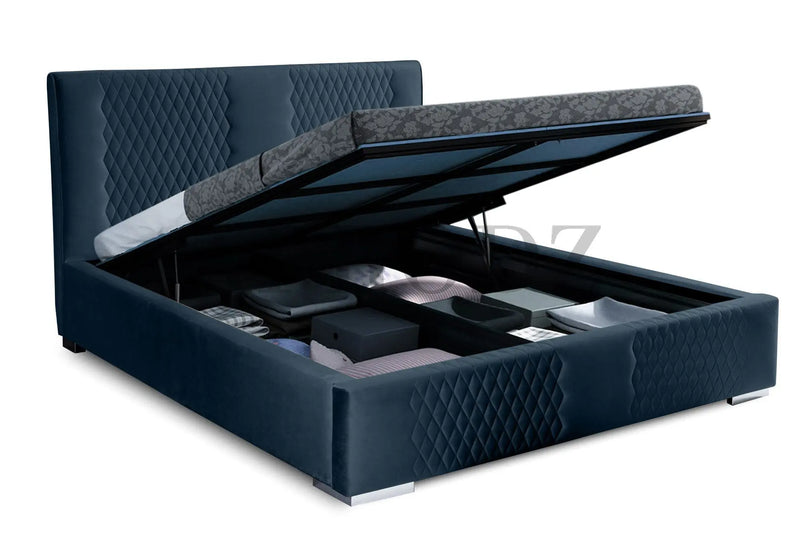 Velvet Upholstered King Size Bed with Hydraulic Storage 