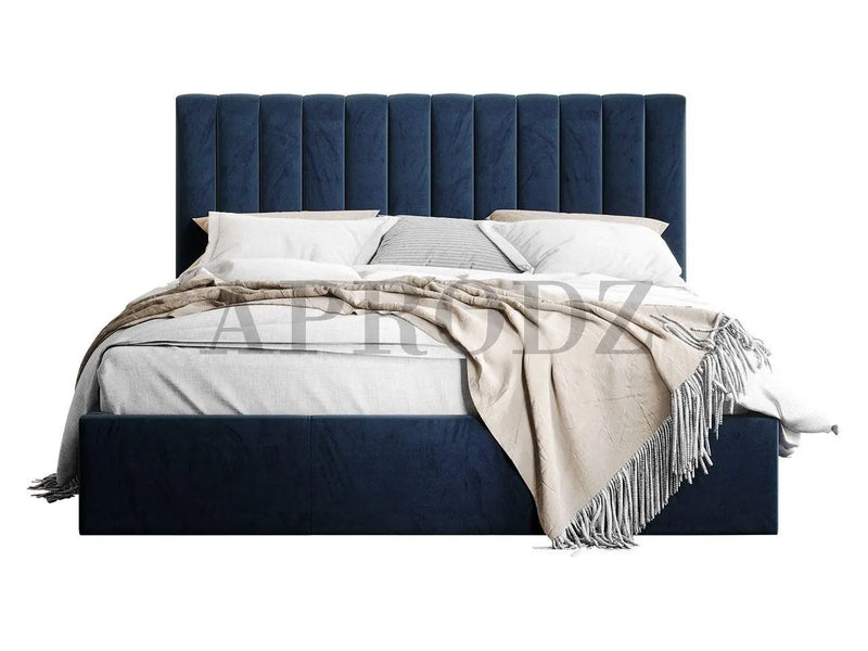 Fluted Velvet Upholstered Bed – Stylish Hydraulic Storage Bed for Comfortable Sleep & Elegant Bedroom Aesthetic 