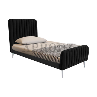 Fluted Velvet Upholstered Bed – Premium Platform Bed with Metal Feet & Luxurious Comfort for Bedroom & Home 