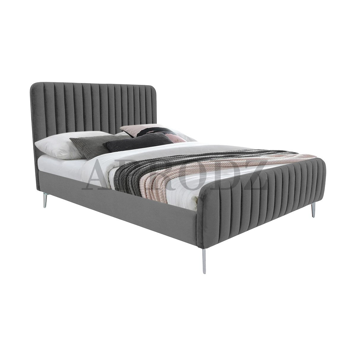 Fluted Velvet Upholstered Bed – Premium Platform Bed with Metal Feet & Luxurious Comfort for Bedroom & Home 