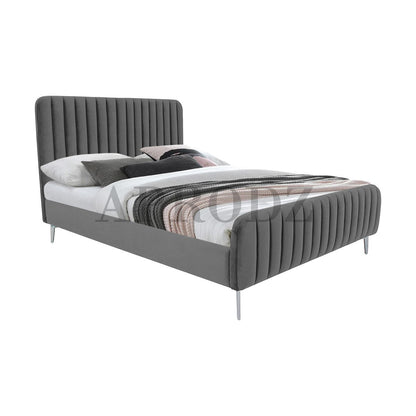 Fluted Velvet Upholstered Bed – Premium Platform Bed with Metal Feet & Luxurious Comfort for Bedroom & Home 