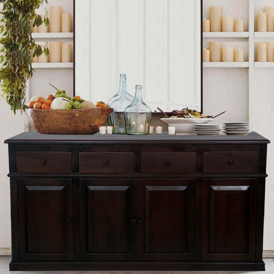 Solid Teak Wood Sideboard Cabinet with Two Spacious Drawers & Storage Shelves – Handcrafted Wooden Console Table for Living Room, Dining Room or Entryway