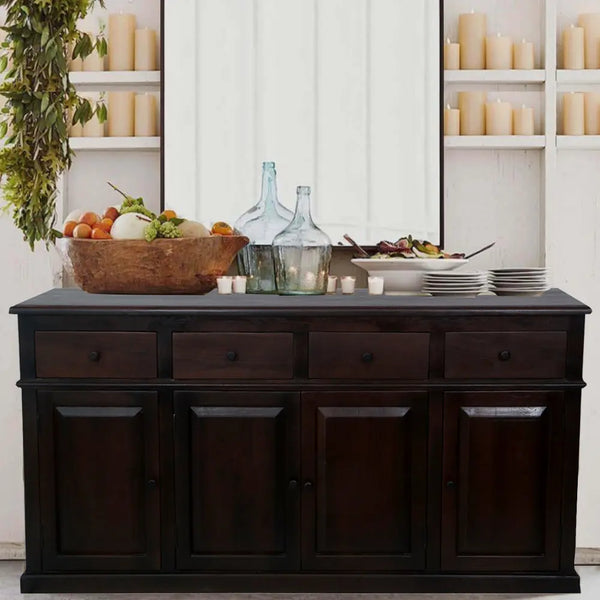 Solid Teak Wood Sideboard Cabinet with Two Spacious Drawers & Storage Shelves – Handcrafted Wooden Console Table for Living Room, Dining Room or Entryway 