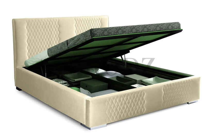 Velvet Upholstered King Size Bed with Hydraulic Storage 