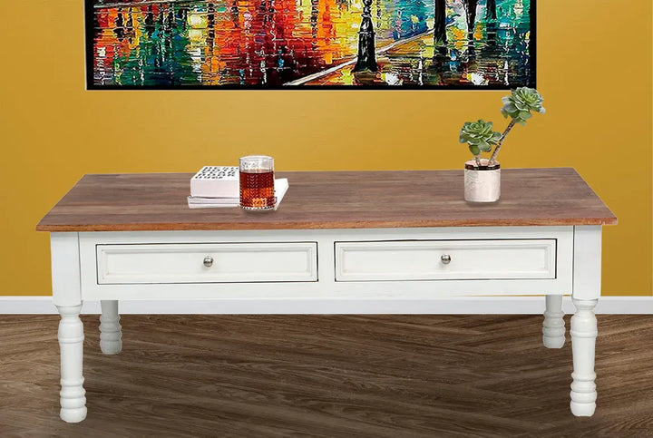 Translation missing: en.Mango Wood Adak Stylish Coffee Table with Drawer for Living Room | Center Table for Home | Brown &amp; White Finish 