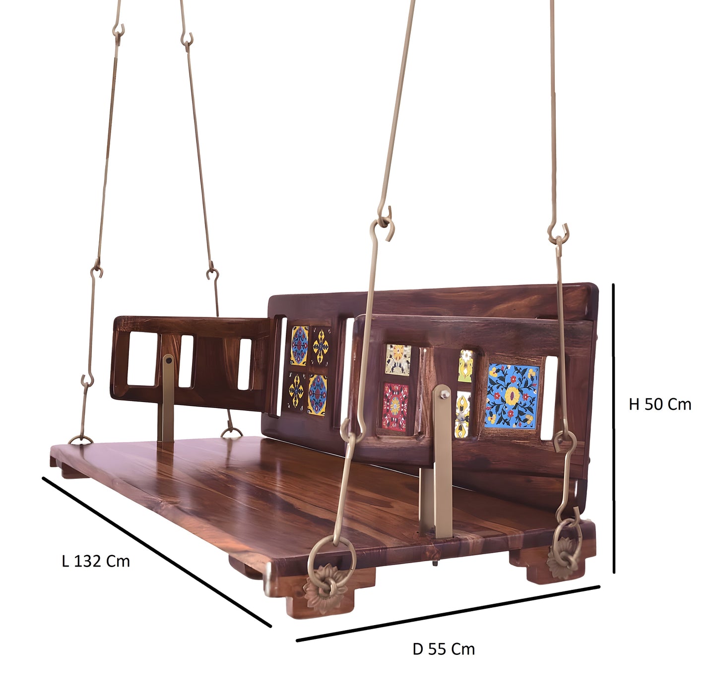 Reversible Wooden Swing Jhula with Brass Coated Chainfor Indoor Outdoor & Balcony | House Swings for Adults (52 Inches, Natural Finish)