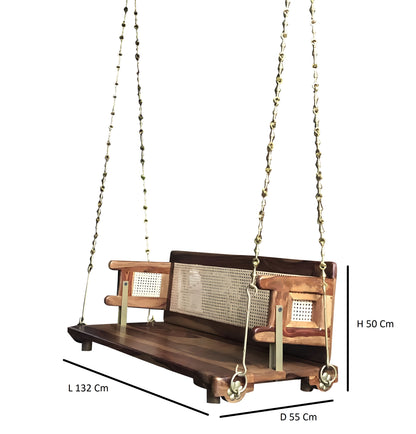 Reversible Wooden Swing Jhula with Brass Chainfor Indoor Outdoor & Balcony | House Swings for Adults (52 Inches, Honey Finish)