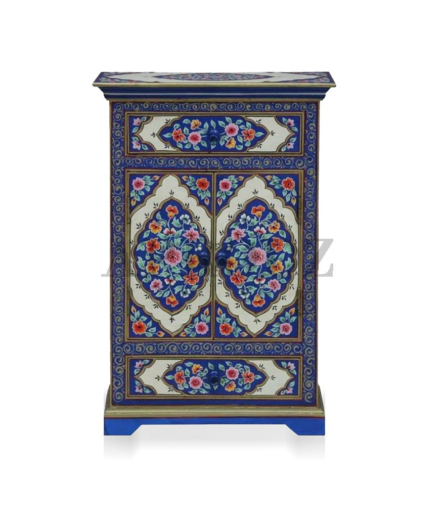 Wooden Handpainted Cabinet with Door and Drawer Storage for Living Room (Multicolor)