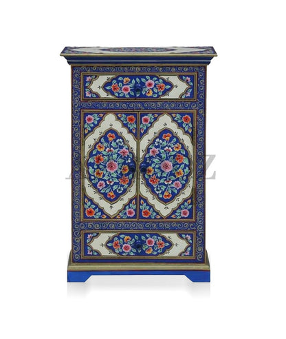 Wooden Handpainted Cabinet with Door and Drawer Storage for Living Room (Multicolor)