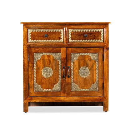 Wooden Brass Fitted Cabinet with Door & Drawer Storage (Multicolor)