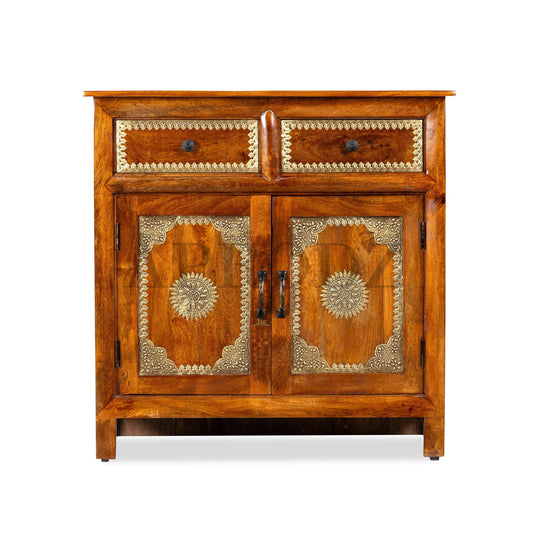 Wooden Brass Fitted Cabinet with Door & Drawer Storage (Multicolor)