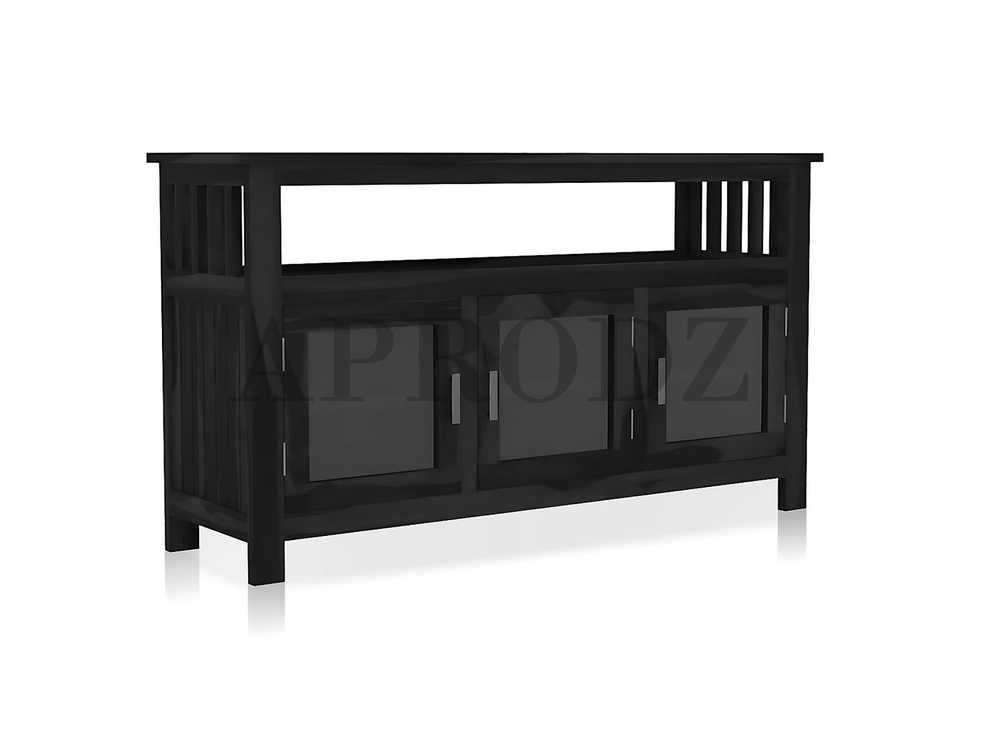 Kitchen Sideboard with Glass Doors | 2 Shelves Sheesham Wood Storage Organizer | Durable Stylish Wooden Furniture | Elegant Design Compact Multifunctional Home Decor