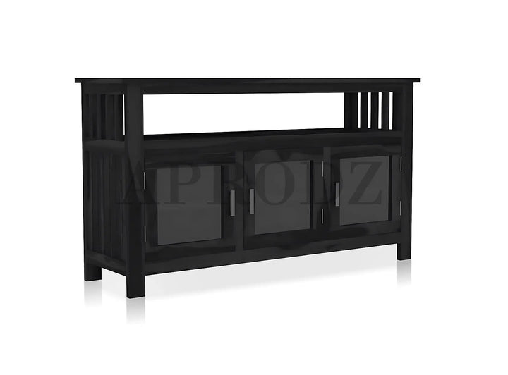 Translation missing: en.Kitchen Sideboard with Glass Doors | 2 Shelves Sheesham Wood Storage Organizer | Durable Stylish Wooden Furniture | Elegant Design Compact Multifunctional Home Decor 