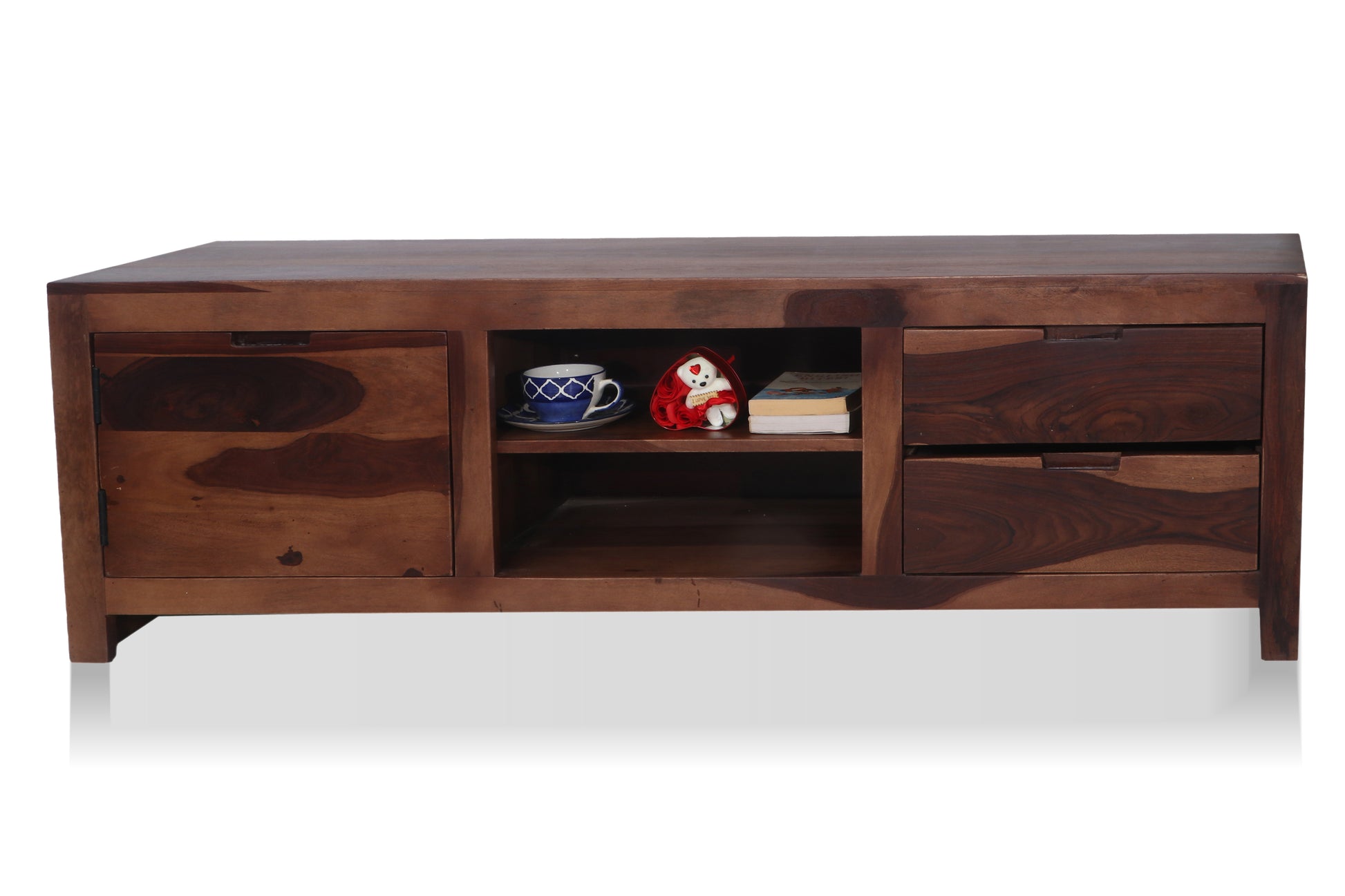 Sheesham Wood TV Unit for Living Room | Solid Wood Entertainment Center with Storage | TV Stand Cabinet for LED/LCD TVs | Modern Wooden Media Console Table with Drawers and Shelves 