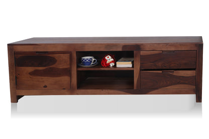 Sheesham Wood TV Unit for Living Room | Solid Wood Entertainment Center with Storage | TV Stand Cabinet for LED/LCD TVs | Modern Wooden Media Console Table with Drawers and Shelves 