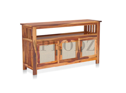 Kitchen Sideboard with Glass Doors | 2 Shelves Sheesham Wood Storage Organizer | Durable Stylish Wooden Furniture | Elegant Design Compact Multifunctional Home Decor