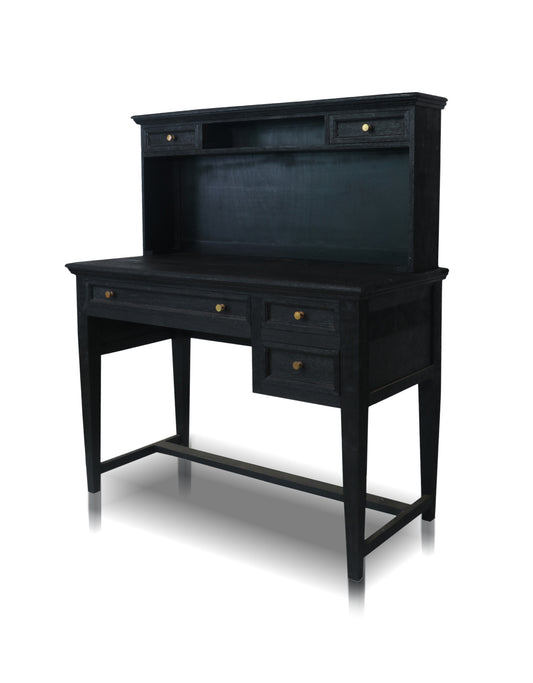 Solid Mango Wood Sandblasted Writing Desk with Hutch | Rustic Study Table with Storage Shelves and Drawers for Home Office 