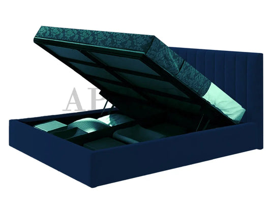 Translation missing: en.Fluted Velvet Upholstered Bed – Stylish Hydraulic Storage Bed for Comfortable Sleep &amp; Elegant Bedroom Aesthetic 