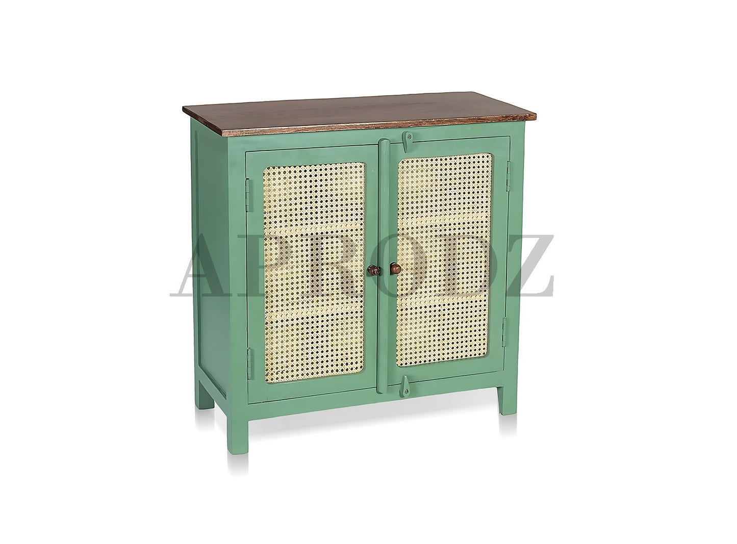 2 Door Cabinet with Wicker Front 2 Shelves | Mango Wood Storage Organizer | Rustic Durable Stylish Wooden Furniture | Compact Design Home Decor