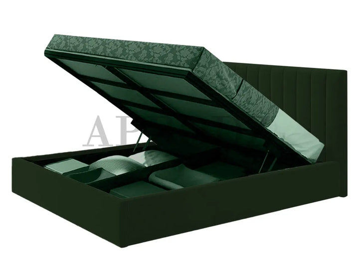 Translation missing: en.Fluted Velvet Upholstered Bed – Stylish Hydraulic Storage Bed for Comfortable Sleep &amp; Elegant Bedroom Aesthetic 