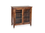 2 Door Cabinet with Wicker Front 2 Shelves | Mango Wood Storage Organizer | Rustic Durable Stylish Wooden Furniture | Compact Design Home Decor 