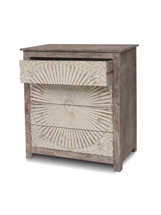 Hand-Carved Solid Mango Wood Chest of Drawers – Rustic Wooden Storage Cabinet with 4 Spacious Drawers for Bedroom, Living Room, or Hallway 