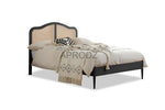 Rattan Cane Bed with Headboard, King Size & Queen Size Sheesham Wood Frame, Black 