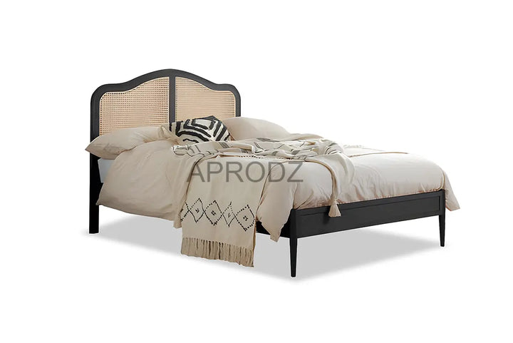 Translation missing: en.Rattan Cane Bed with Headboard, King Size &amp; Queen Size Sheesham Wood Frame, Black 