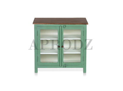 2 Door Cabinet with Wicker Front 2 Shelves | Mango Wood Storage Organizer | Rustic Durable Stylish Wooden Furniture | Compact Design Home Decor
