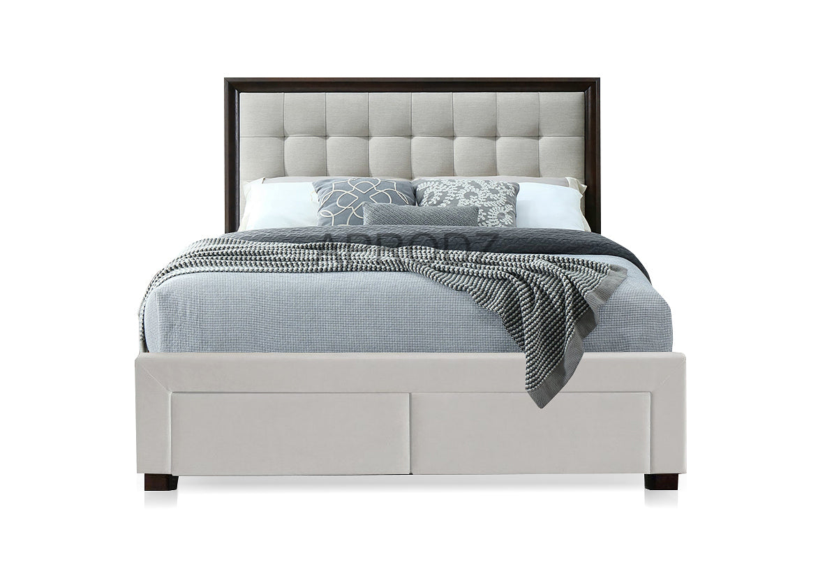 Modern King & Queen Size Storage Bed with Tufted Upholstered Headboard, 4 Drawers, Grey 