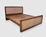 King & Queen Size Sheesham Wood Bed with Cane Panels Walnut Brown Finish 
