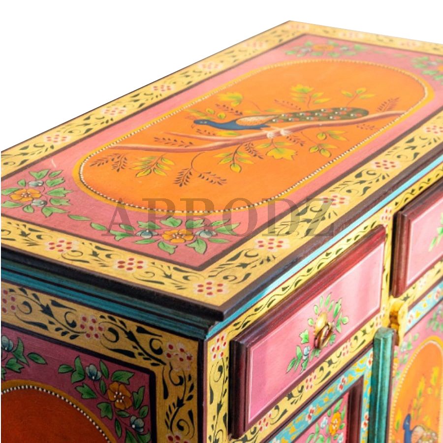 Wooden Handpainted Storage Cabinet with Door and Drawer Storage (Multicolor)