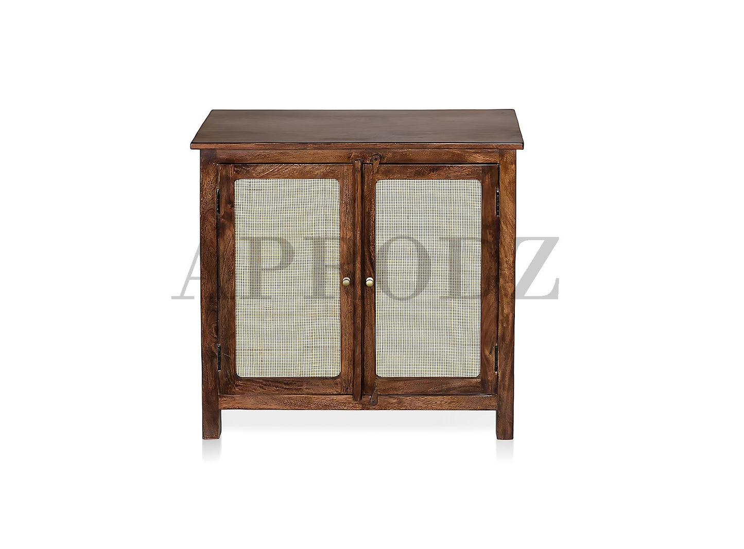 2 Door Cabinet with Wicker Front 2 Shelves | Mango Wood Storage Organizer | Rustic Durable Stylish Wooden Furniture | Compact Design Home Decor