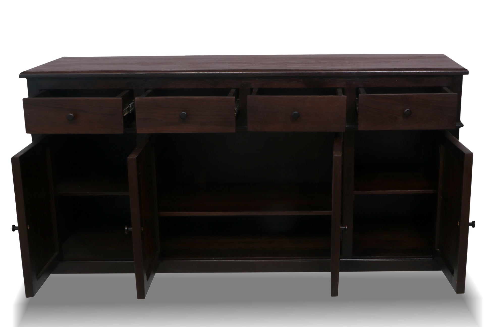Solid Teak Wood Sideboard Cabinet with Two Spacious Drawers & Storage Shelves – Handcrafted Wooden Console Table for Living Room, Dining Room or Entryway 