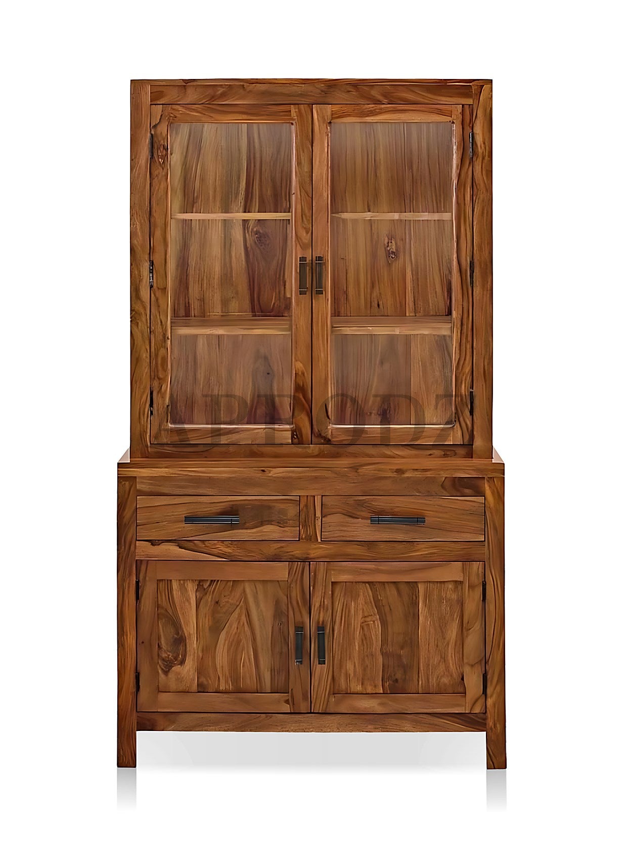 Glass Door Cabinet | 2 Drawers 3 Shelves Sheesham Wood Storage Organizer | Durable Stylish Wooden Furniture | Elegant Design Home Decor Compact Multifunctional