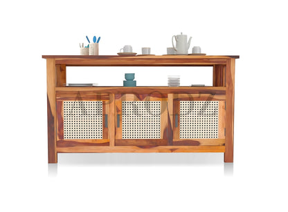 Kitchen Sideboard with Glass Doors | 2 Shelves Sheesham Wood Storage Organizer | Durable Stylish Wooden Furniture | Elegant Design Compact Multifunctional Home Decor